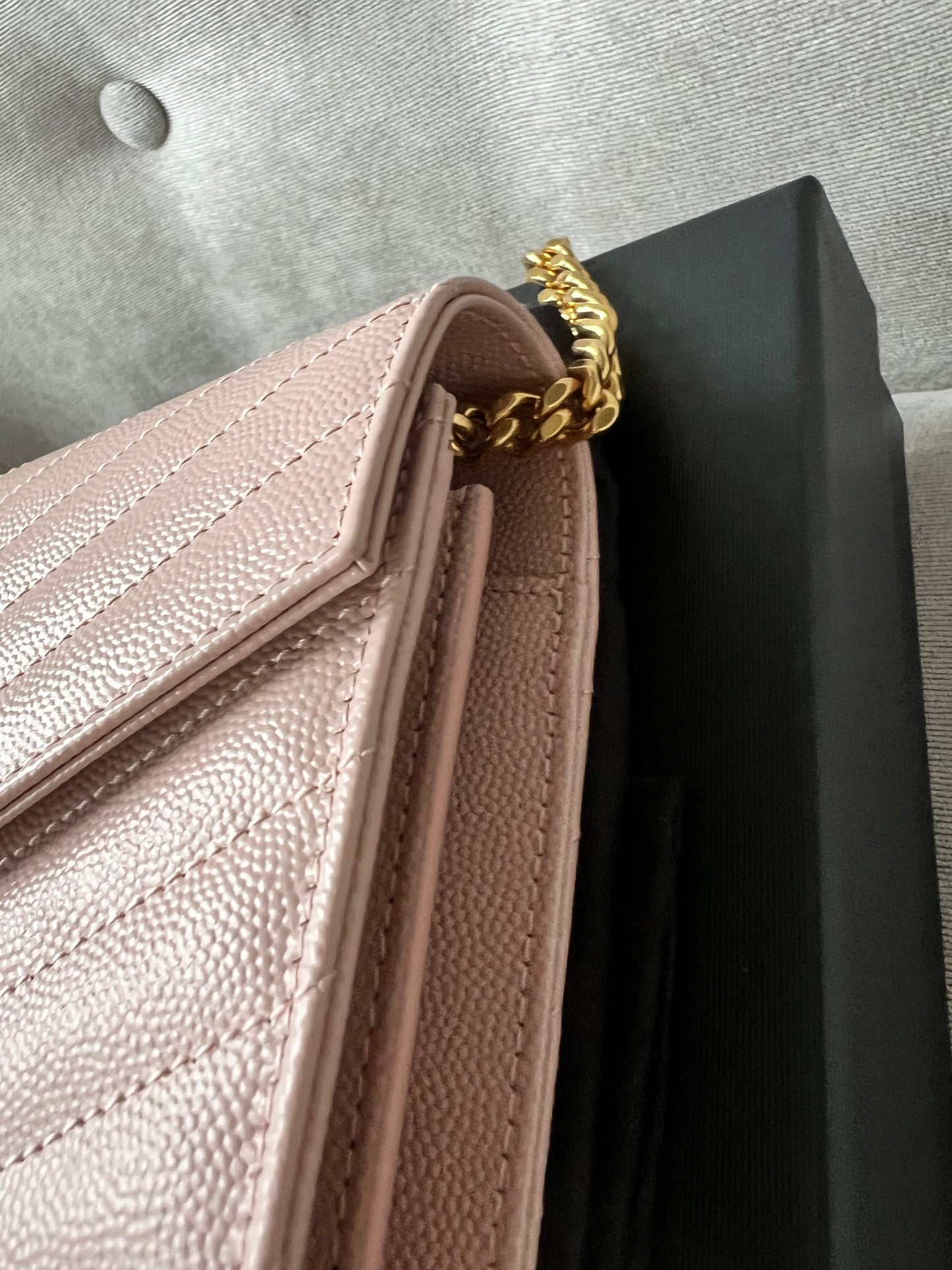 Yves Saint Laurent (YSL) Pale Pink Envelope Chain Wallet