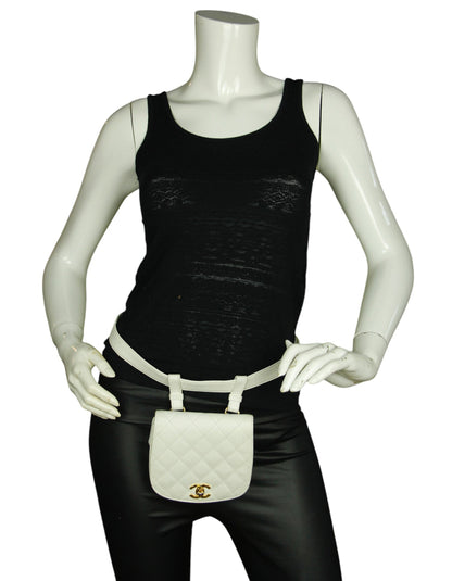 Chanel Vintage 1990s White Quilted Belt Bag sz 85/34"