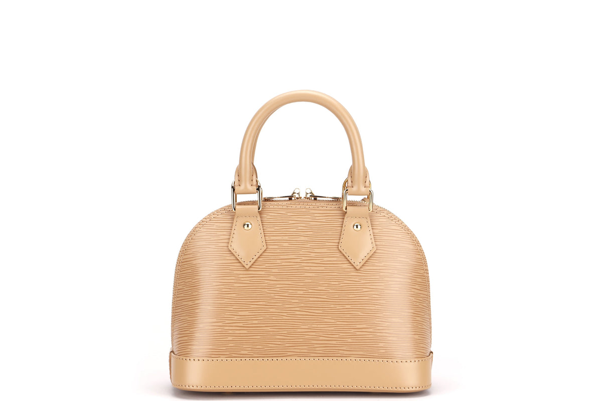 LOUIS VUITTON M22386 ALMA BB, CAMEL COLOR EPI LEATHER, WITH STRAP, KEYS, LOCK, DUST COVER & BOX