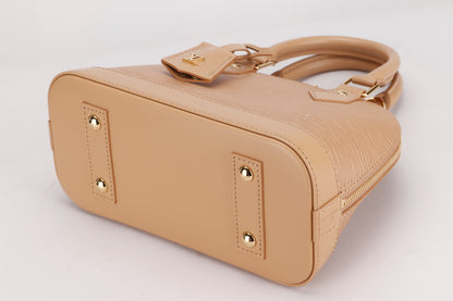 LOUIS VUITTON M22386 ALMA BB, CAMEL COLOR EPI LEATHER, WITH STRAP, KEYS, LOCK, DUST COVER & BOX