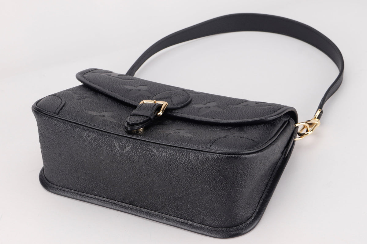 LOUIS VUITTON M46386 DIANE BLACK MONOGRAM EMPREINTE LEATHER, WITH STRAP, DUST COVER & BOX