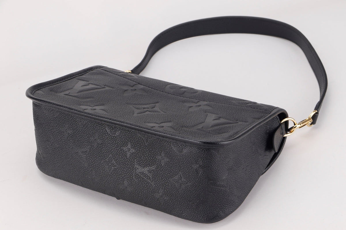 LOUIS VUITTON M46386 DIANE BLACK MONOGRAM EMPREINTE LEATHER, WITH STRAP, DUST COVER & BOX