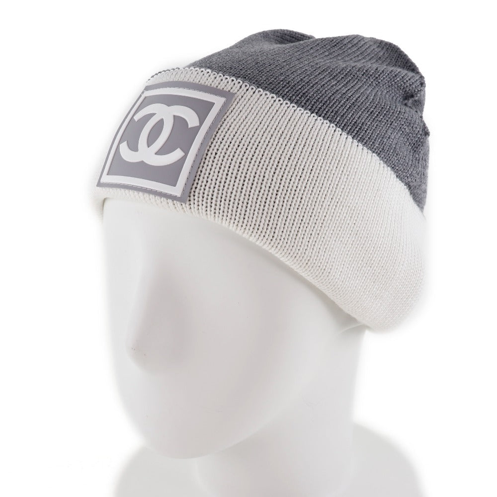 CHANEL Knit cap Wool, Silk, Cashmere White Sports line COCO Mark Women Used