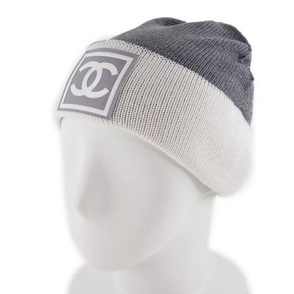 CHANEL Knit cap Wool, Silk, Cashmere White Sports line COCO Mark Women Used