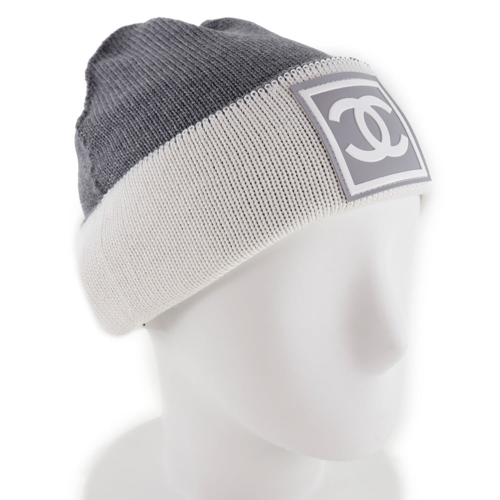 CHANEL Knit cap Wool, Silk, Cashmere White Sports line COCO Mark Women Used