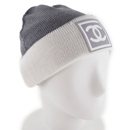 CHANEL Knit cap Wool, Silk, Cashmere White Sports line COCO Mark Women Used