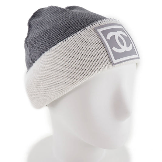 CHANEL Knit cap Wool, Silk, Cashmere White Sports line COCO Mark Women Used