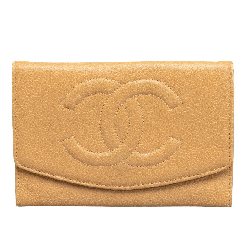 Chanel Cocomark Double Folded Wallet Beige Caviar   CHANEL