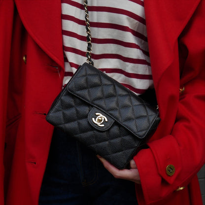 CHANEL 2003-2004 Classic Square Flap 17 Black Caviar 61688