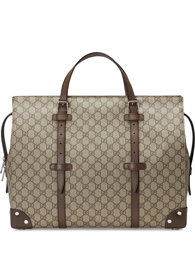 Gucci - GG pattern duffle bag - men - Cotton/Linen/Flax/Leather/Canvas - One Size - Neutrals