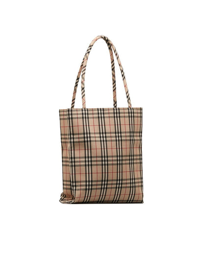 BURBERRY Women's Check Canvas Tote Bag in Brown