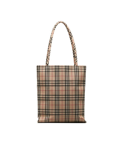 BURBERRY Women's Check Canvas Tote Bag in Brown