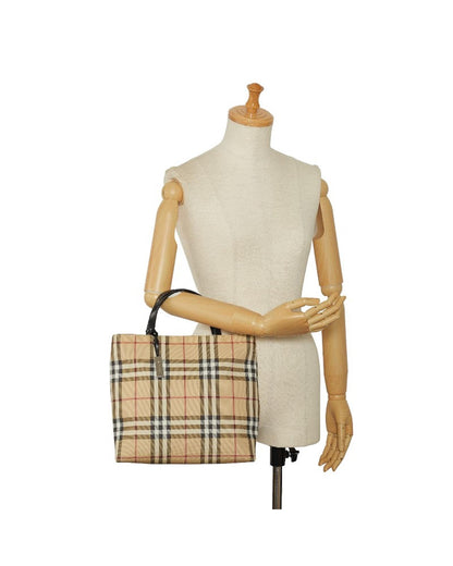 BURBERRY Women's Check Canvas Handbag in Brown in Brown
