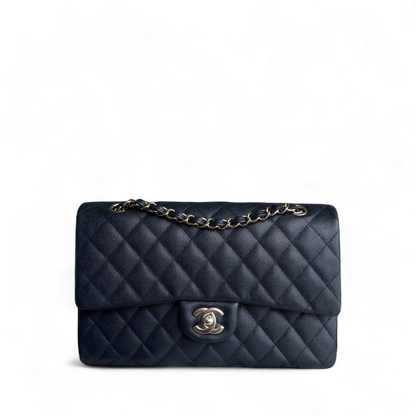Chanel Classic Flap Medium - Caviar 25CM Quilted Dark Navy Blue Light Gold Hardware Series 26