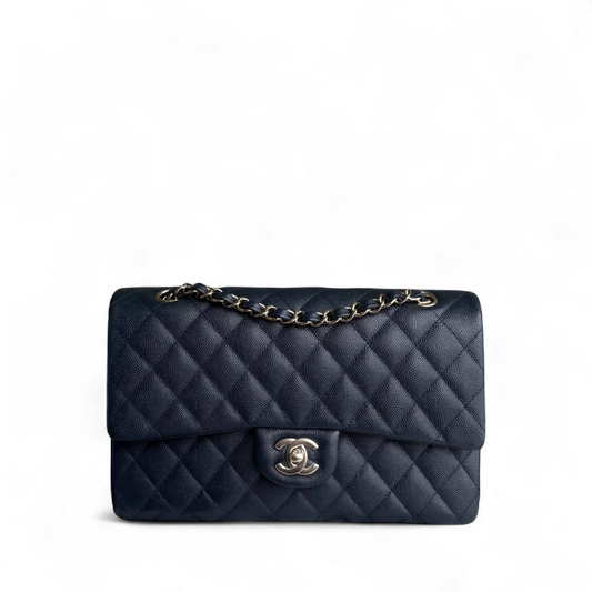 Chanel Classic Flap Medium - Caviar 25CM Quilted Dark Navy Blue Light Gold Hardware Series 26