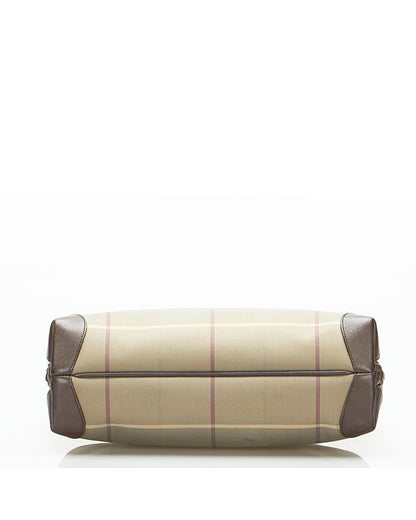 BURBERRY Women's Bronze Plaid Canvas Handbag - A Condition in Bronze