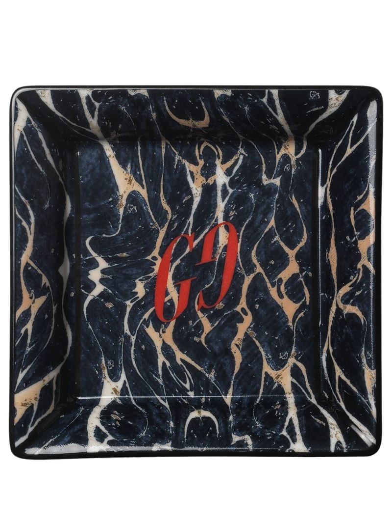 Gucci - marble-print logo tray - unisex - Porcelain - One Size - Black