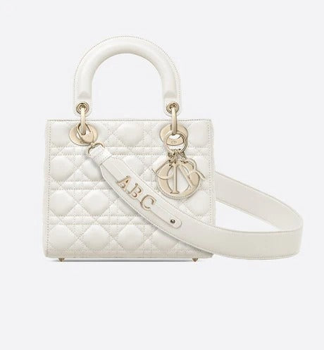 Latte Cannage Lambskin Small Lady D Bag Leather  Handbag for Women