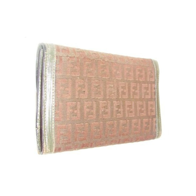 Fendi Dark Brown Small F Logo Print Canvas And Textured Brown Leather Vintage Wallet