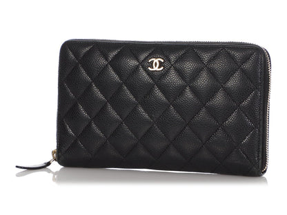 Chanel Zip Around Quilted Caviar Leather Wallet