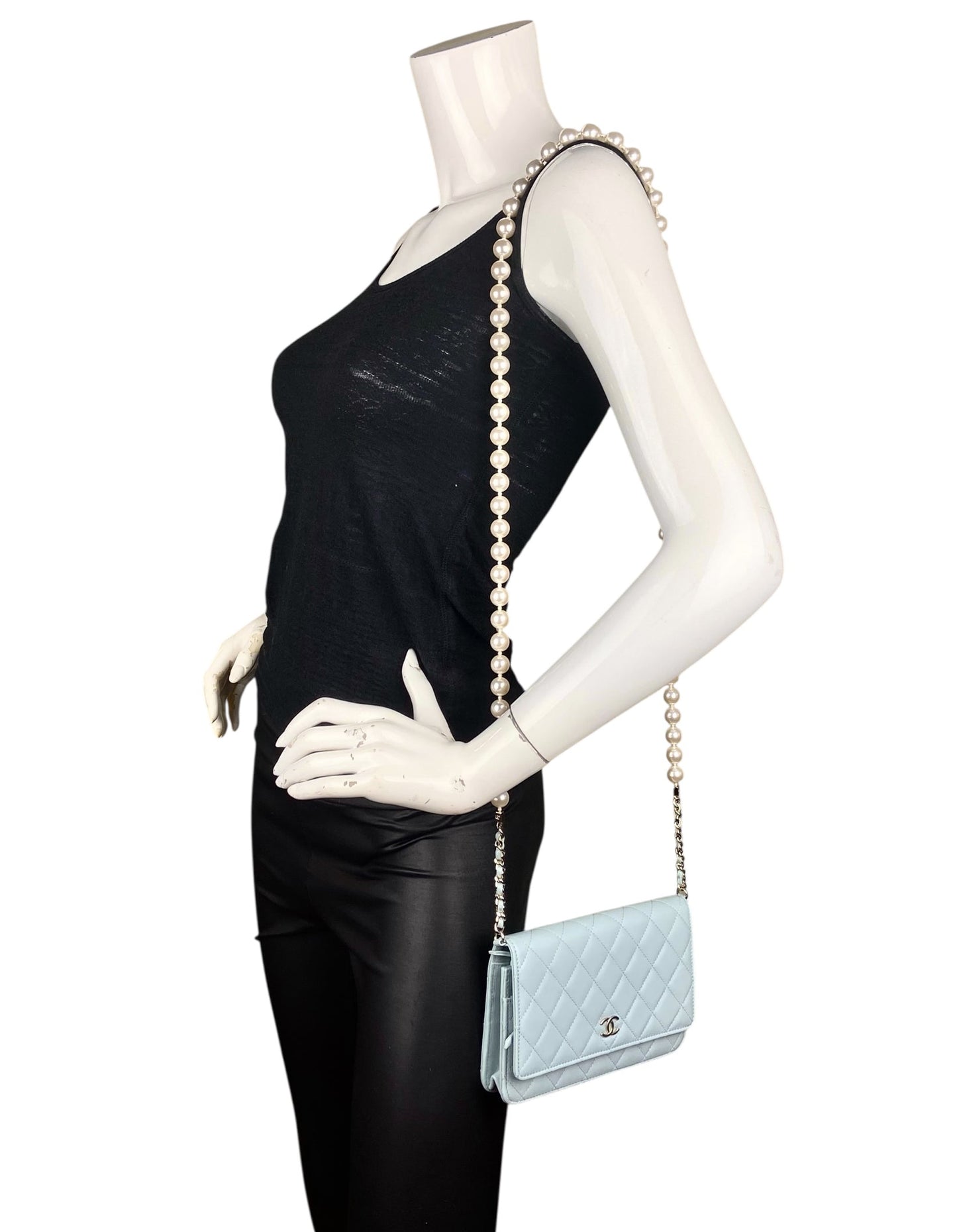 Chanel Light Blue Lambskin Pearl WOC