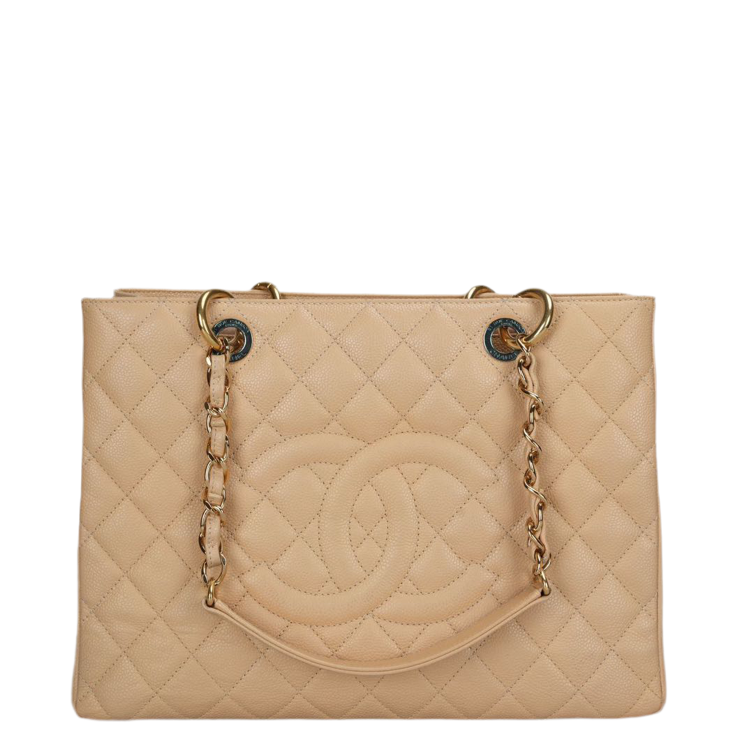 Chanel beige Grand Shopping Tote Beige GST Bag in Caviar Leather with Gold Hardware
