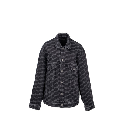 Balenciaga size XS oversized logo-print denim jacket black
