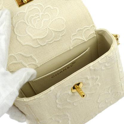 Chanel * White Canvas Camellia Straight Flap Handbag
