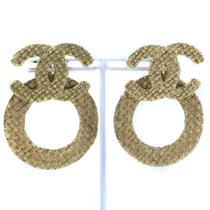 CHANEL Earring Plated Gold gold mesh COCO Mark Women Used