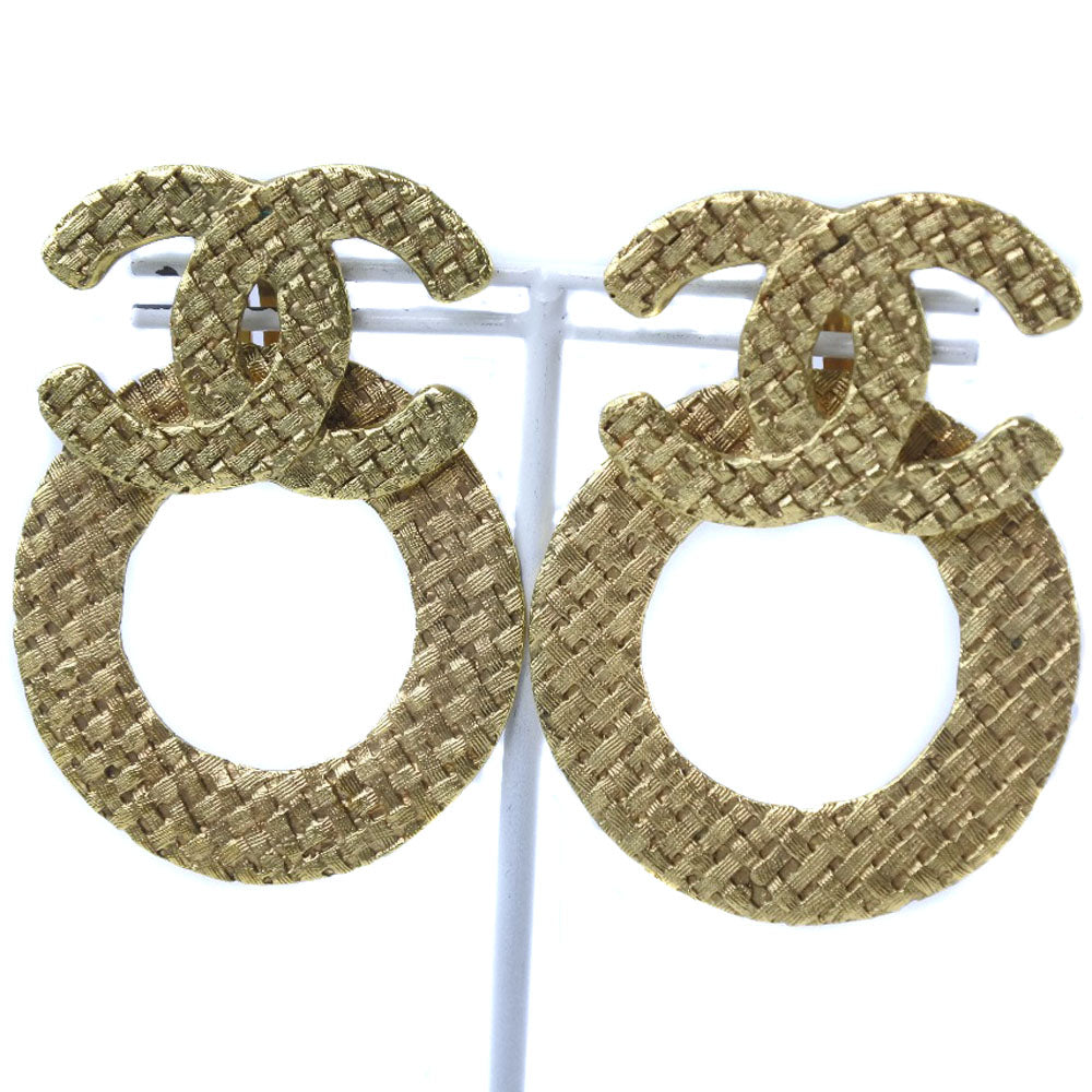CHANEL Earring Plated Gold gold mesh COCO Mark Women Used