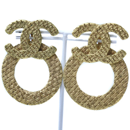 CHANEL Earring Plated Gold gold mesh COCO Mark Women Used