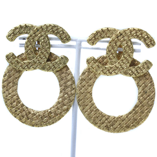 CHANEL Earring Plated Gold gold mesh COCO Mark Women Used