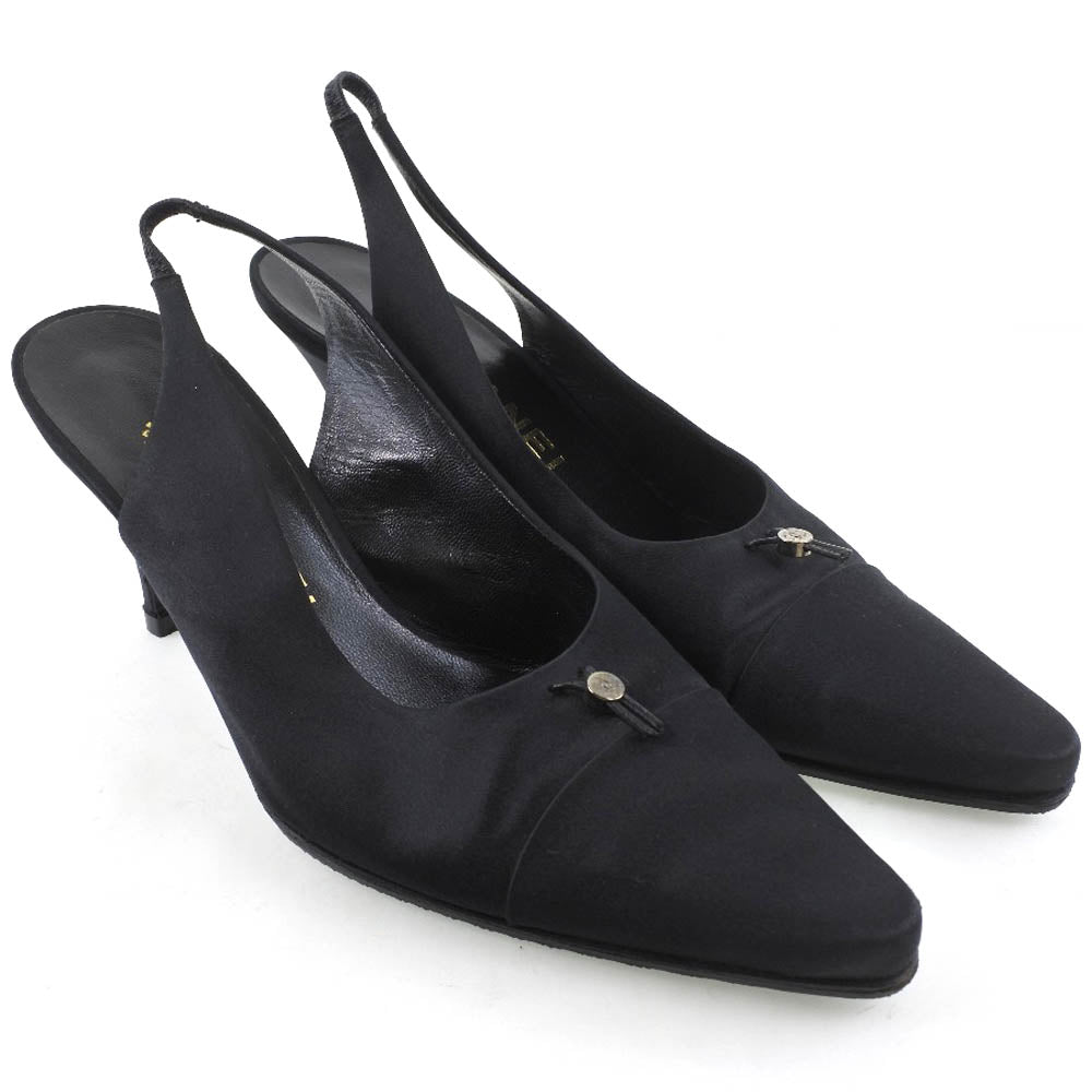 CHANEL pumps Satin black Sandals Women 36 1/2 Used