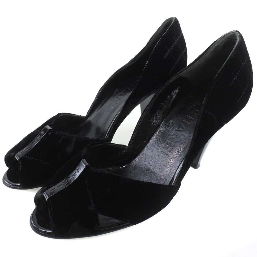 CHANEL pumps Velvet, Leather black Women 36 1/2 Used