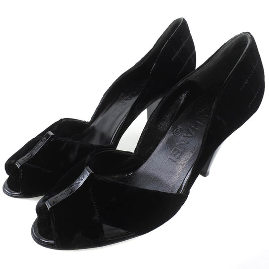 CHANEL pumps Velvet, Leather black Women 36 1/2 Used
