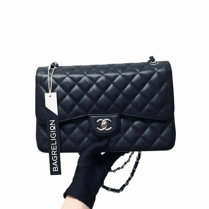 Classic Double Flap Jumbo Bag in Black Caviar with SHW