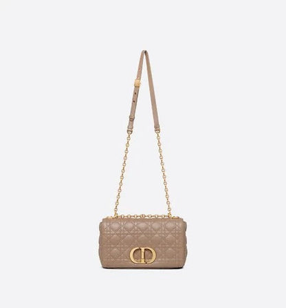 Warm Taupe Supple Cannage Calfskin Medium Caro Bag Leather Shoulder Bag for Women
