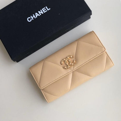 Chanel 19 Quilted Flap Wallet Long Goatskin