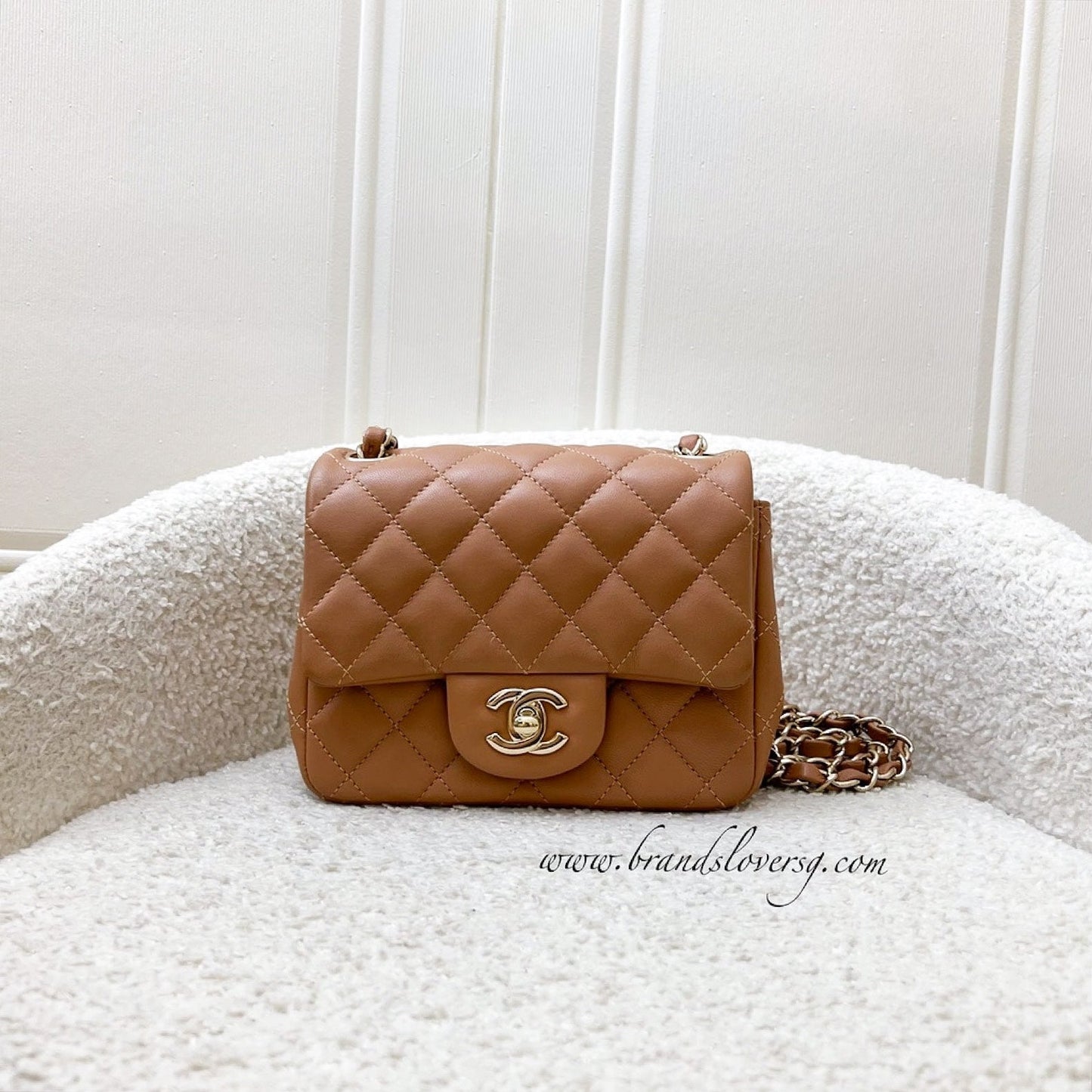 Chanel Classic Square Mini Flap in 21P Caramel Lambskin and LGHW (Model: A35200)