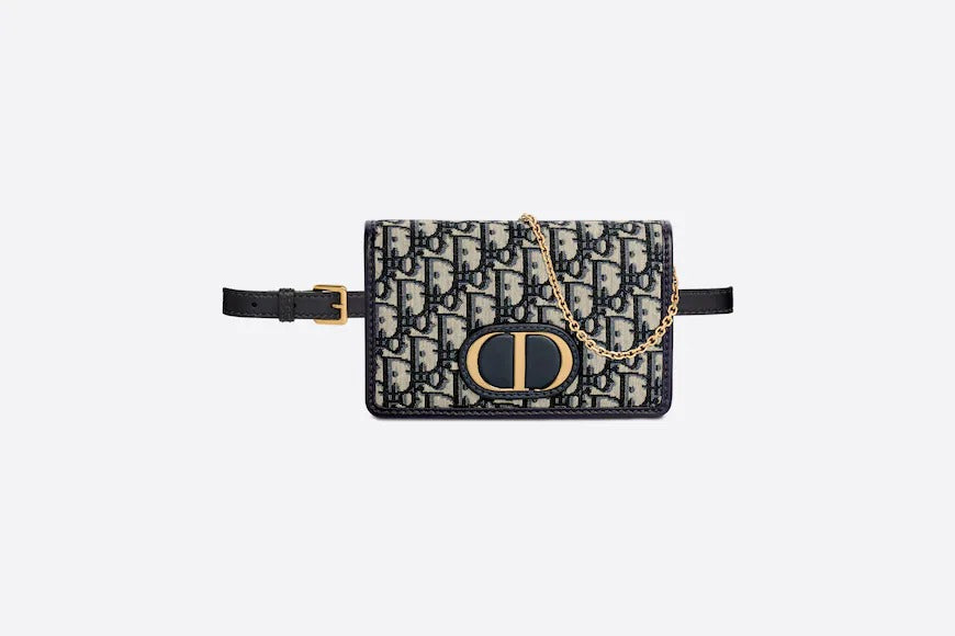 Blue D.ior Oblique Jacquard 2-In-1 30 Montaigne Pouch Leather Belt Bag for Women