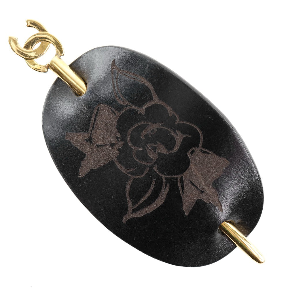 CHANEL Hair decoration leather black Women Used