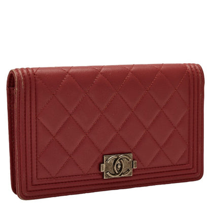 Chanel Long Wallet Leather Wine Red