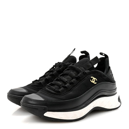 Velvet Calfskin Mixed Fibers CC Sneakers 38 Black