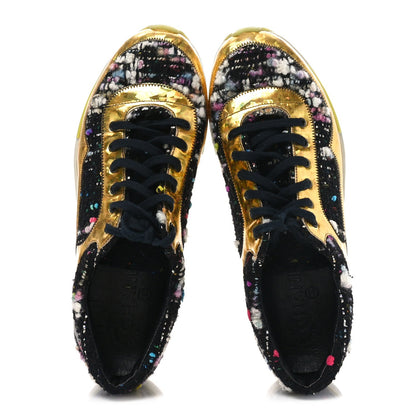 Tweed Lambskin Runway Sneakers 39.5 Black Multicolor
