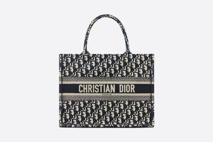 Black Oblique Embroidery Dior Book Tote - Leather Tote Bag for Women
