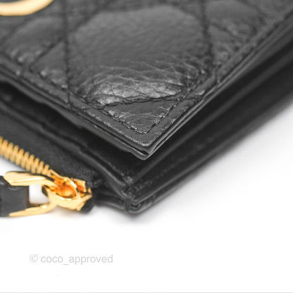 Christian Dior Caro Dahlia Wallet Black Calfskin Gold Hardware