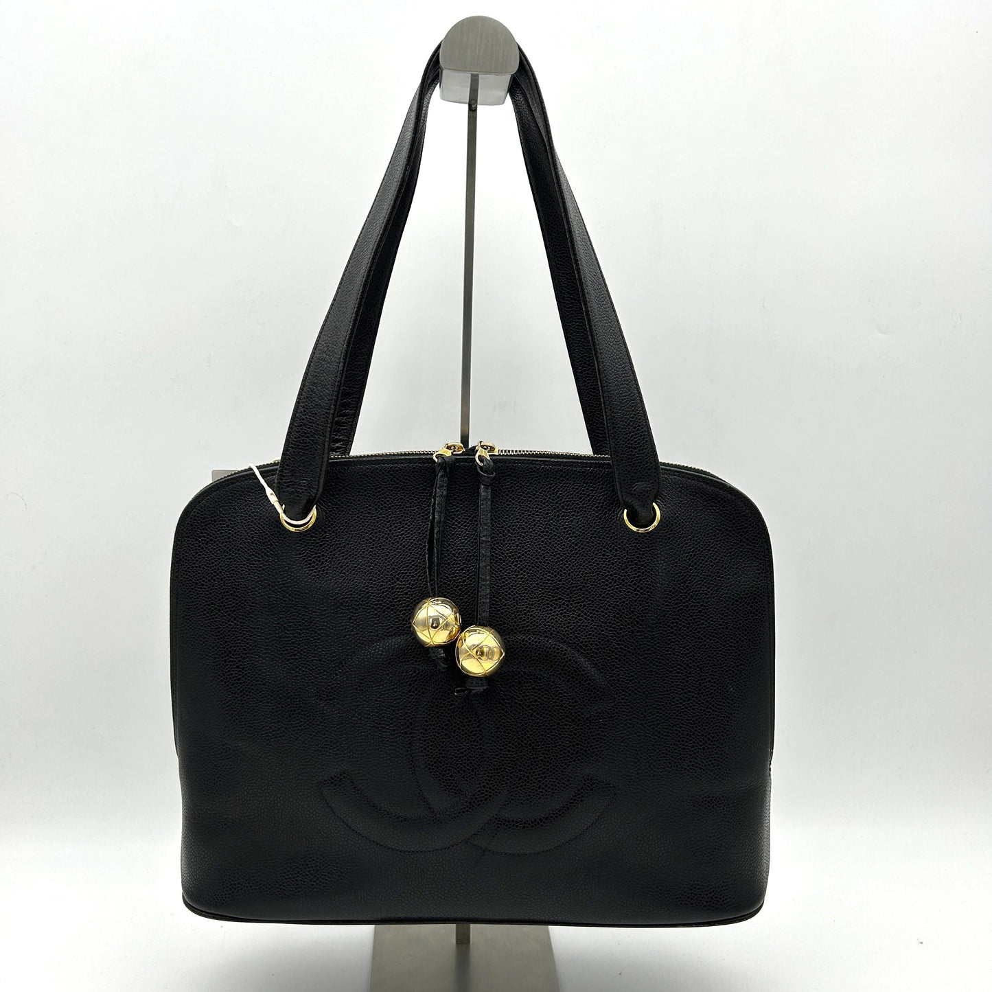 CHANEL Caviar Large CC Shoulder Bag Black  WD