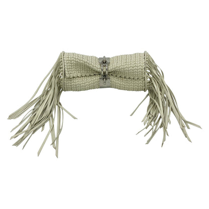 Balenciaga White Leather Tresse Fringe Clutch