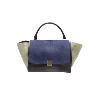 Celine Dark Blue/ Black/ Khaki Trapeze Bag In Calf Hair