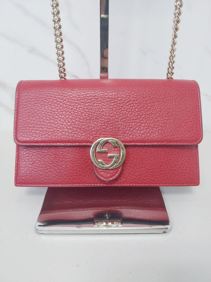 Gucci Gold GG Interlocking Leather WOC Wallet on Chain Crossbody Bag Red 510314 41207263